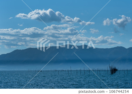 夏季琵琶湖場景和藍天復制空間 106744254