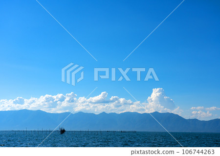 Summer Lake Biwa scene and blue sky copy space Summer Lake Biwa scene and blue sky copy space 106744263