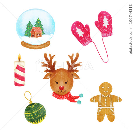 Set of Christmas elements watercolor vector illustration Set of Christmas elements watercolor vector illustration 106744318