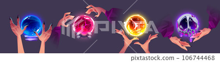 Magic fortune ball in witch hands - cartoon vector 106744468