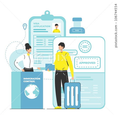 Immigration control scene with customs officer and business traveler 106744554