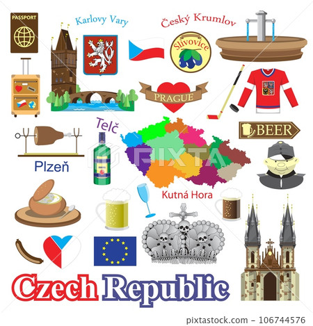 Czech republic icons and symbols isolated vector set 106744576