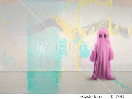 Pink ghost on Halloween, horizontal composition Pink ghost on Halloween, horizontal composition 106744933