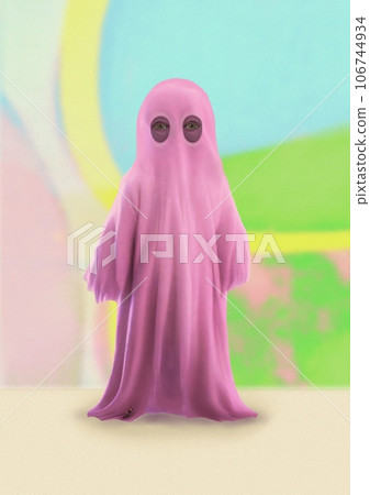 Pink ghost on Halloween, vertical composition Pink ghost on Halloween, vertical composition 106744934