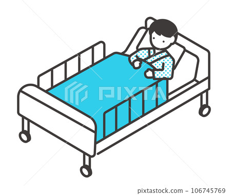住院病人躺在床上的等距圖標矢量圖解素材 106745769