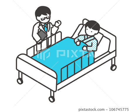 Vector illustration material of isometric icon of doctor talking with hospitalized patient 106745775