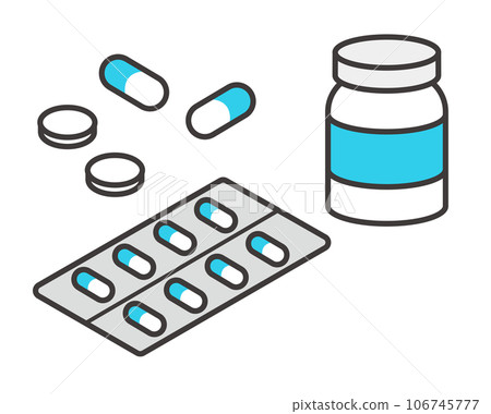 Vector illustration material of isometric icons such as various prescription drugs and capsules/tablets/hospital/medicine Vector illustration material of isometric icons such as various prescription drugs and capsules/tablets/hospital/medicine 106745777