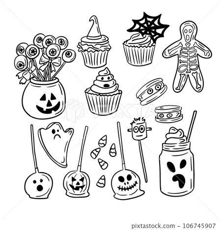 Sketch outline set of halloween sweets and candies 106745907