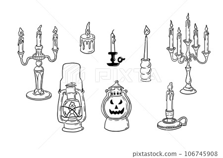 Doodle set of halloween lantern and candles 106745908