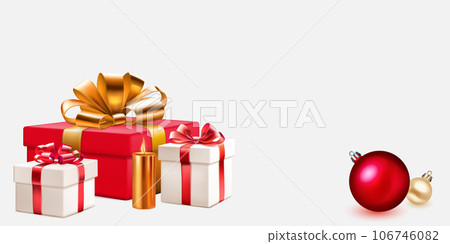 Colored gift boxes, candles and balls 106746082