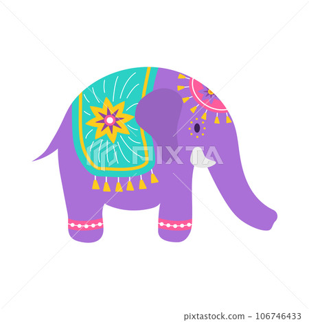 Diwali elephant. Indian festival of lights icon. Colorful deepavali sign on white background. Vector illustration in flat cartoon style 106746433