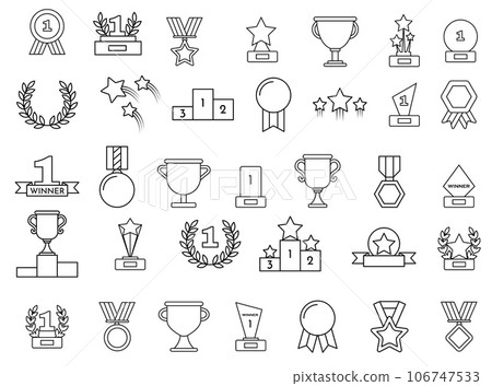 Awards line icons set. Trophy cup, Medal, Winner prize icon. Stroke vector elements for trendy design. Simple pictograms for mobile concept and web apps. 106747533