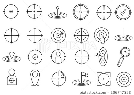 Target line icon set. Included icons as aim, goal, crosshair. Set of goals. Target icon. Target, call, goal icon. Vector Editable stroke. 106747538
