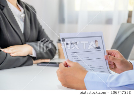 Office executives interviewing job applicants in the meeting room. employer conversation summary work employment Office executives interviewing job applicants in the meeting room. employer conversation summary work employment 106747558