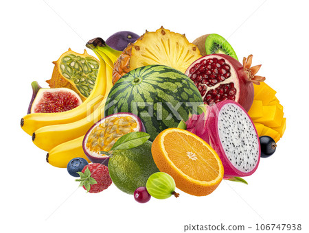 Fruits mix isolated on white background, full depth of field 106747938