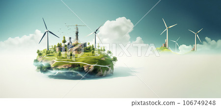 Abstract flying island with wind turbines 106749248