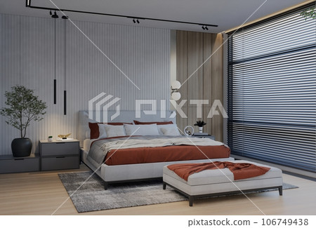 Modern Luxury Bedroom with apricot Color. Illustration Render Modern Luxury Bedroom with apricot Color. Illustration Render 106749438