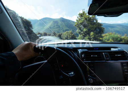 Driving car on the high altitude mountain trail in tibet,China Driving car on the high altitude mountain trail in tibet,China 106749517