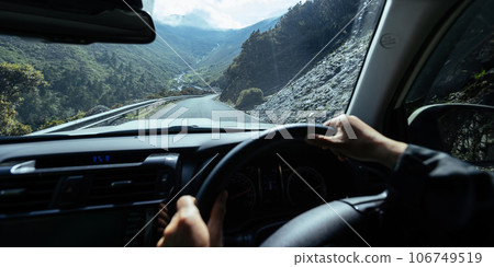 Driving car on the high altitude mountain trail in tibet,China 106749519