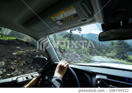 Driving car on the high altitude mountain trail in tibet,China Driving car on the high altitude mountain trail in tibet,China 106749522
