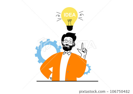 Startup business concept with people scene in flat web design. Man generating ideas, creating strategy, makes process optimization. Vector illustration for social media banner, marketing material. Startup business concept with people scene in flat web design. Man generating ideas, creating strategy, makes process optimization. Vector illustration for social media banner, marketing material. 106750482