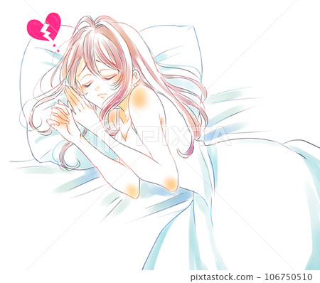 一個女人帶著悲傷的表情睡覺，心碎了 106750510