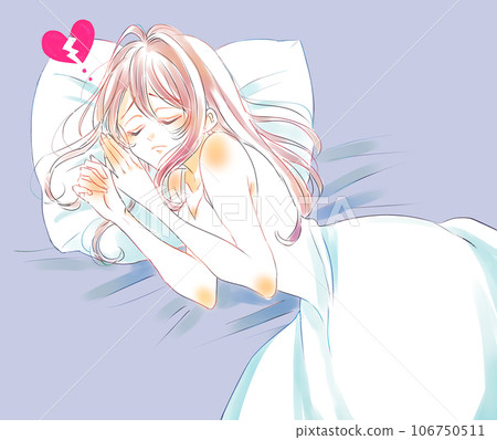 A woman sleeping with a sad expression, broken heart 106750511