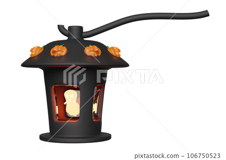 3d halloween holiday party with cute ghost in storm lantern isolated. 3d render illustration 106750523