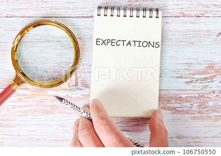 EXPECTATIONS written on a blank sheet of a notebook 106750550
