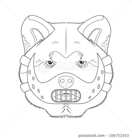 Halloween greeting card for coloring. Akita Inu dog dressed with a force mask Halloween greeting card for coloring. Akita Inu dog dressed with a force mask 106751033