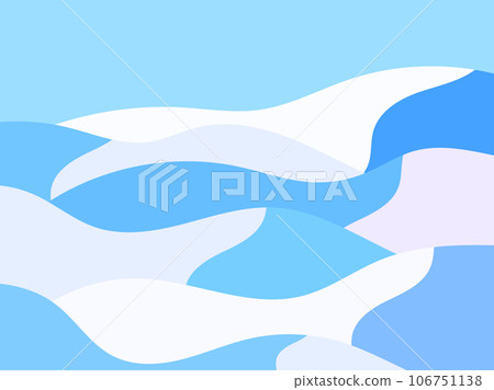Winter landscape with snowy hills. Mountain landscape in a flat style, winter cold weather. View of the snow-capped hills. Design for prints and posters, promotional items. Vector illustration 106751138
