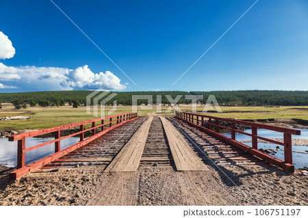 Wooden bridge in northern Mongolia 106751197