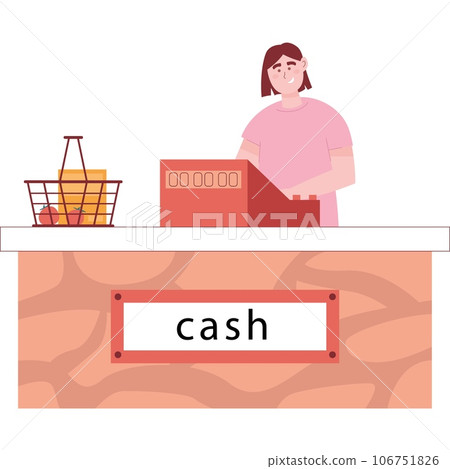 Cashier at counter desk vector shop icon Cashier at counter desk vector shop icon 106751826