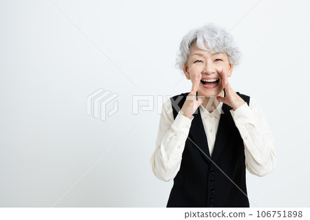Senior woman shouting loudly (copy space) 106751898