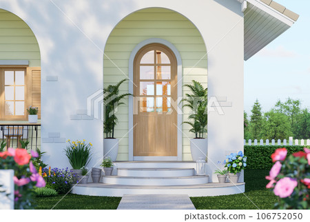 Vintage style arched entrance Surrounded by flower garden 3d render Vintage style arched entrance Surrounded by flower garden 3d render 106752050