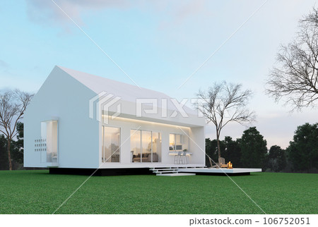 Minimal style white house exterior with clean green lawn 3d render Minimal style white house exterior with clean green lawn 3d render 106752051