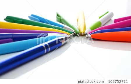 Multi colored ball pens on white background Multi colored ball pens on white background 106752721