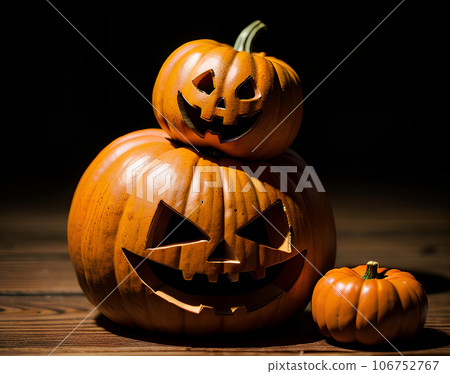 Large and small Halloween pumpkin ghosts “AI generated image” Large and small Halloween pumpkin ghosts “AI generated image” 106752767