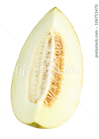 Slice melon isolated on white background. File contains clipping path. Full depth of field. Slice melon isolated on white background. File contains clipping path. Full depth of field. 106753478