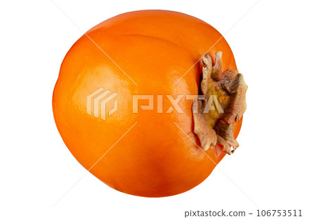 Ripe orange persimmon fruit isolated on white background. File contains clipping path. Ripe orange persimmon fruit isolated on white background. File contains clipping path. 106753511