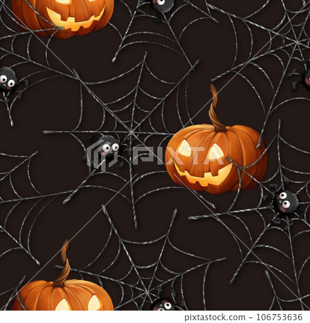 Spider webs and pumpkins. Seamless pattern with... - Stock Illustration ...