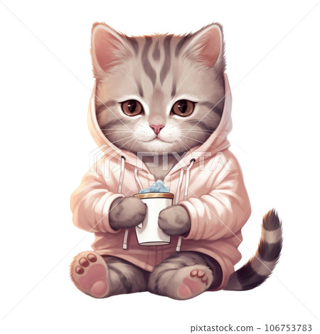 cat with hot coffee, milk in winter season cat with hot coffee, milk in winter season 106753783