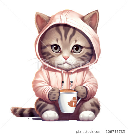 cat with hot coffee, milk in winter season cat with hot coffee, milk in winter season 106753785