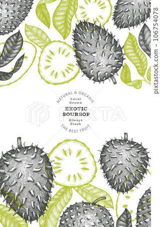Hand drawn sketch style soursop fruit banner. Organic fresh fruit vector illustration. Retro guanabana design template Hand drawn sketch style soursop fruit banner. Organic fresh fruit vector illustration. Retro guanabana design template 106754078