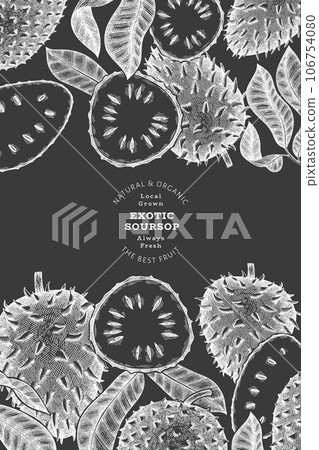 Hand drawn sketch style soursop fruit banner. Organic fresh fruit vector illustration on chalk board. Retro guanabana design template Hand drawn sketch style soursop fruit banner. Organic fresh fruit vector illustration on chalk board. Retro guanabana design template 106754080