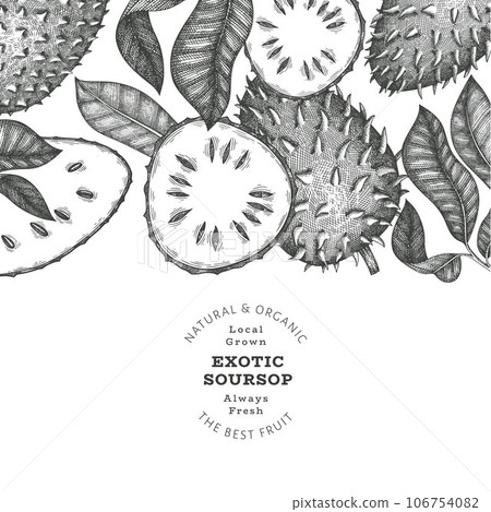 Hand drawn sketch style soursop fruit banner. Organic fresh fruit vector illustration. Retro guanabana design template Hand drawn sketch style soursop fruit banner. Organic fresh fruit vector illustration. Retro guanabana design template 106754082