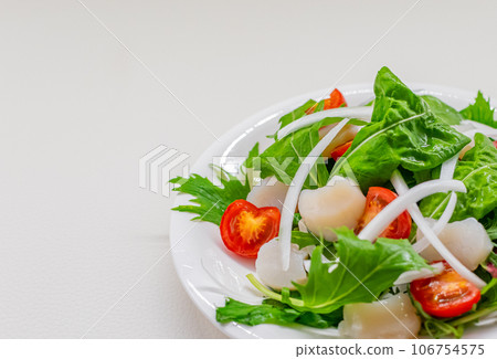 Baby leaf and scallop carpaccio 106754575