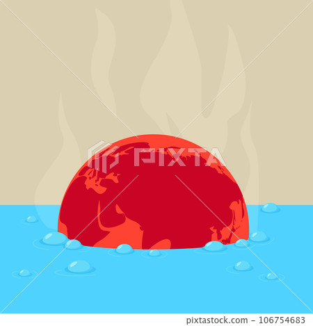 Illustration of the earth in boiling water Illustration of the earth in boiling water 106754683