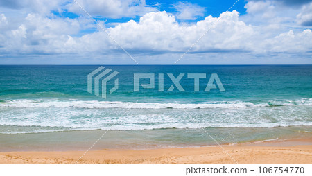 Tropical beach, blue sea and sky. Wide photo. 106754770