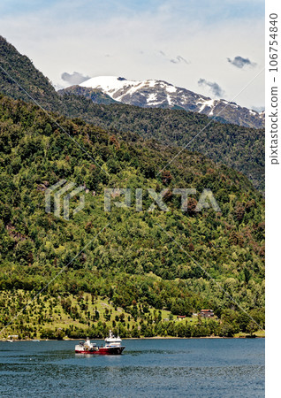 Fishing boat at Puerto Chacabuco, Patagonia, Chile 106754840
